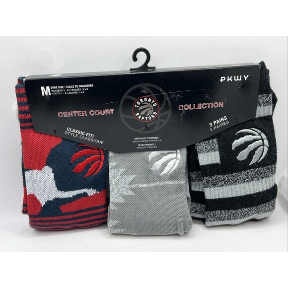 Toronto Raptors Youth Crew Socks 3 Pack Size 1-6 - Picture 1 of 4